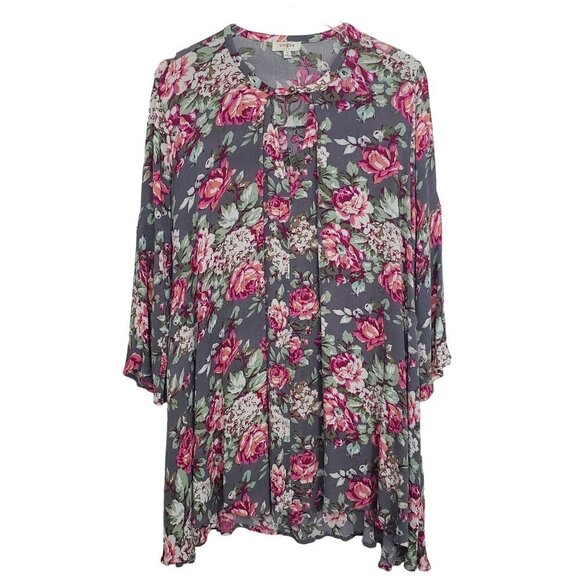 Umgee Floral Trapeze Swing Dress Keyhole Oversize Boho Womens Size Medium - Picture 1 of 8